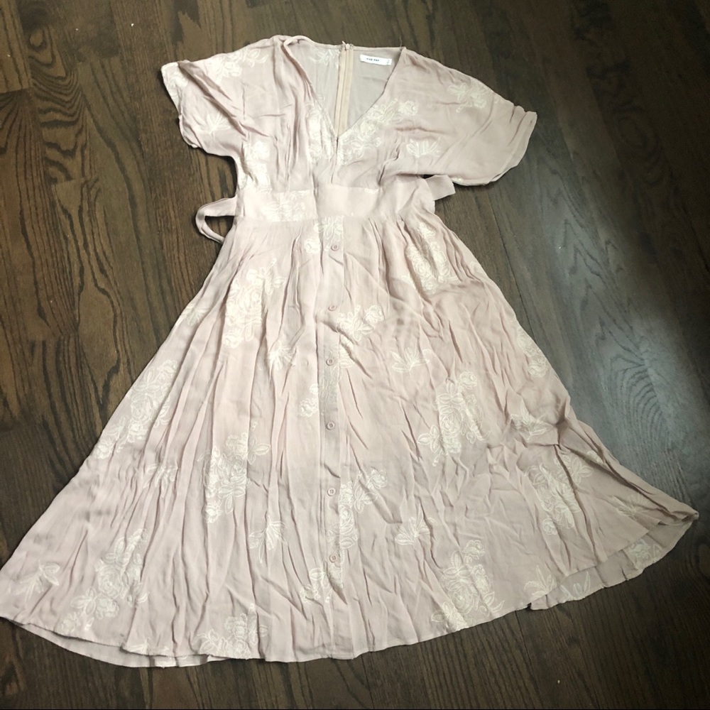 Roolee Pink Embroidered Midi Dress Size Small